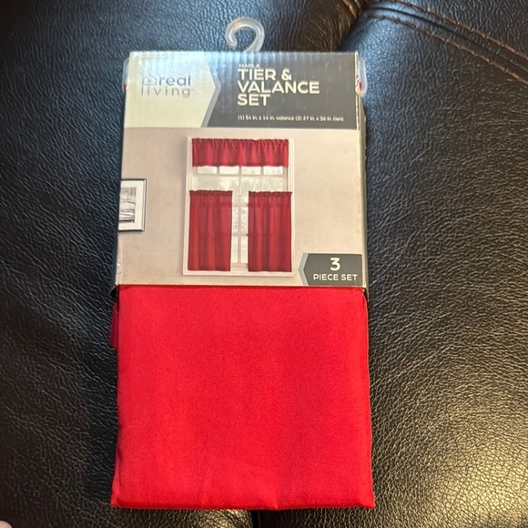 Great Living Red Tier and Valance Curtain Set - Picture 1 of 4